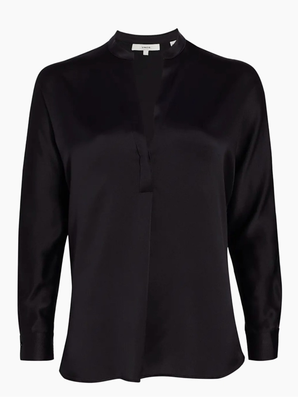 New Without Tags Vince Silk Band-Collar Blouse - Black - Size Small - Picture 3 of 4
